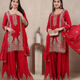 Glorious Red Silk Top Sharara