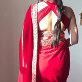 Winter  Red Velevt Saree