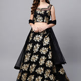 Black Floral Embroidered Lehenga