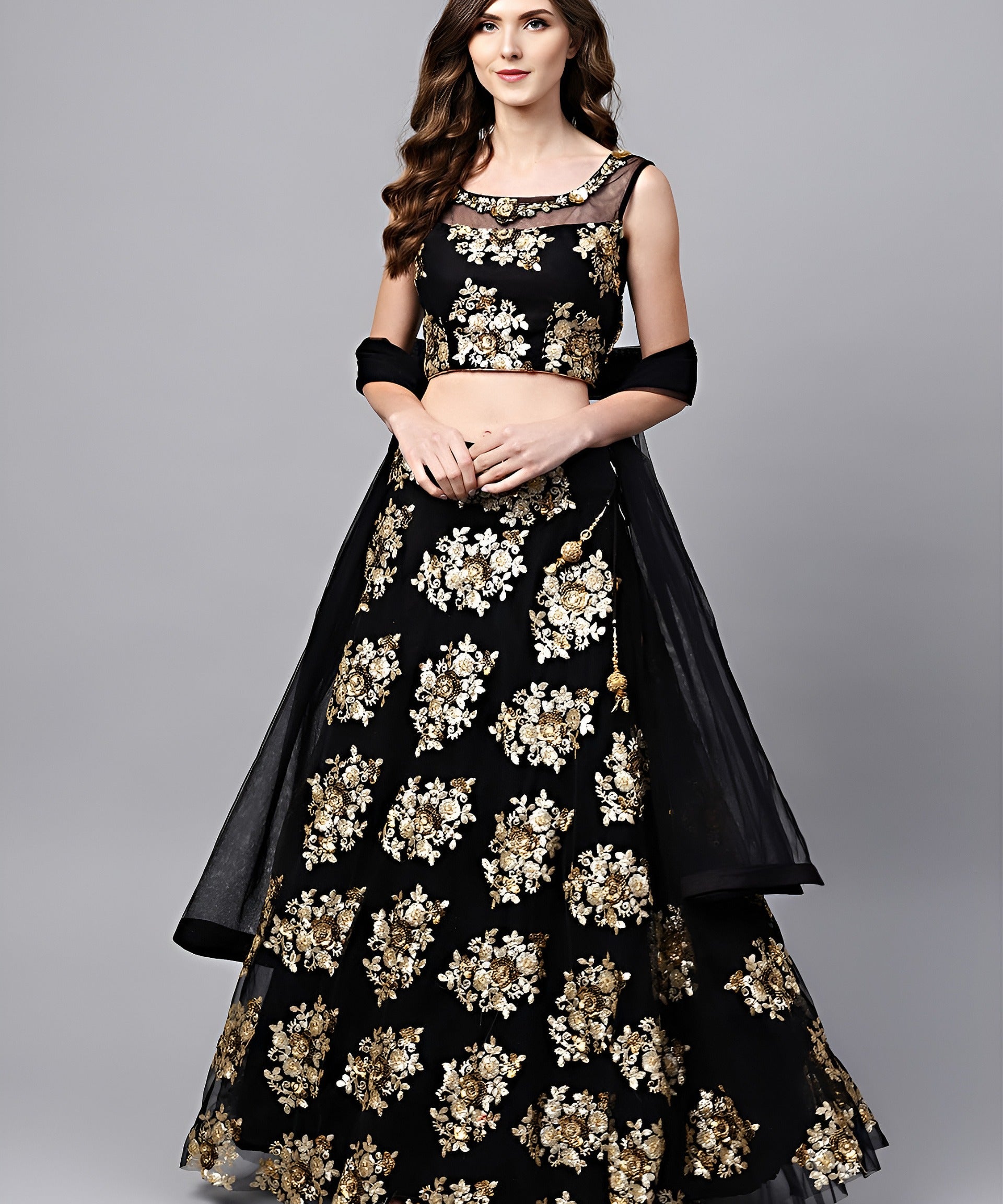 Black Floral Embroidered Lehenga