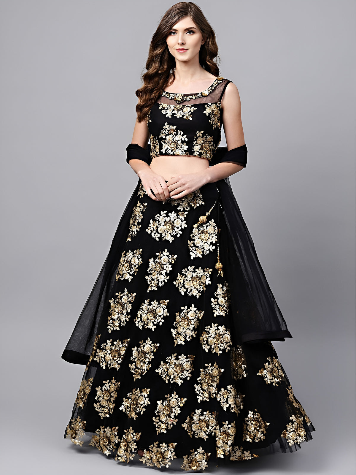 Black Floral Embroidered Lehenga