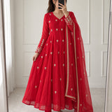Reddish Pure Chanderi Flared Suit