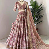 Premium Chinon Silk Flower Print Lehenga