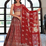 Heritage Maroon Georgette Lehenga