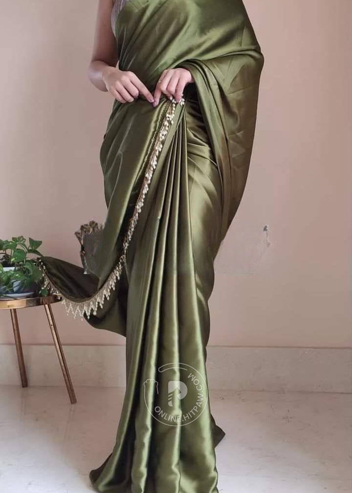 Beautifull Satin Saree With Lace Border