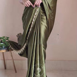 Beautifull Satin Saree With Lace Border