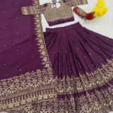 Festive Wine Embroidered Lehenga Choli