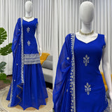 Royalblue Embroidered Top Plazzo