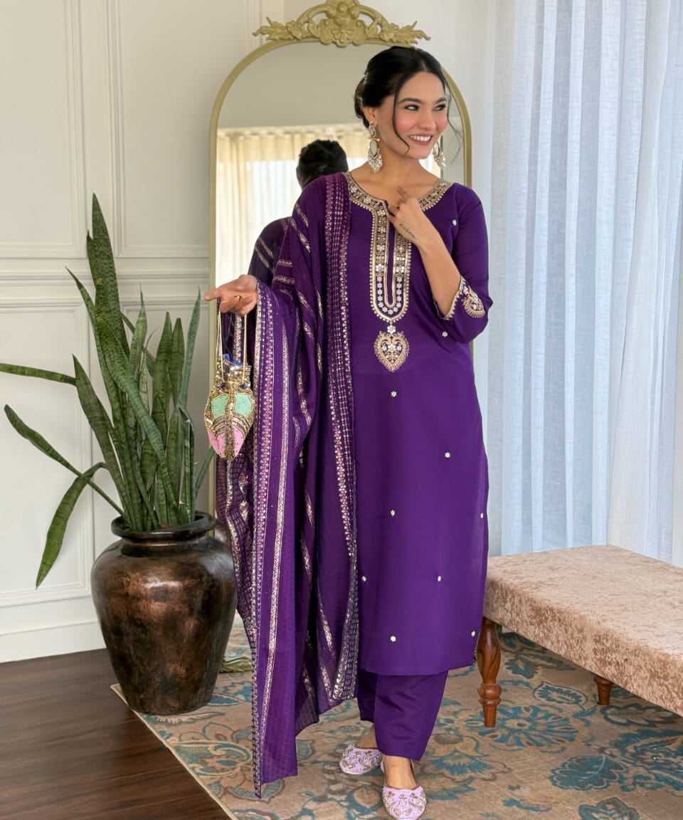 Viscose Chanderi Straight Suit
