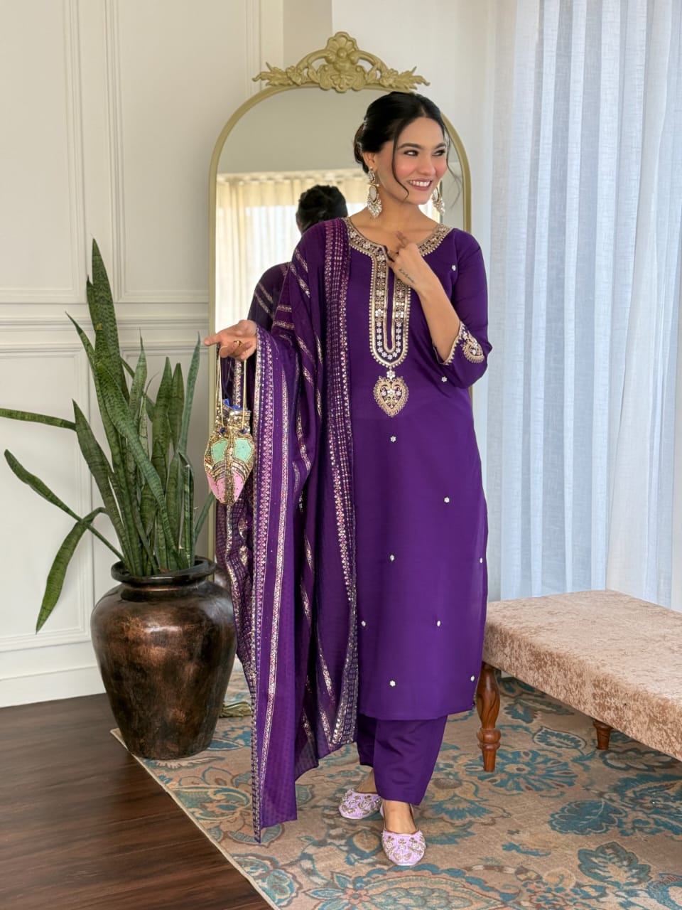 Viscose Chanderi Straight Suit