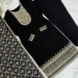 Blooming Black Silk Kurta