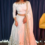 White Premium Slub Silk Lehenga Choli