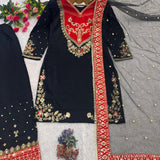 Black Pakistani Embroidered Top Plazzo