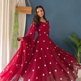 Red Heart Print Anarkali Dress