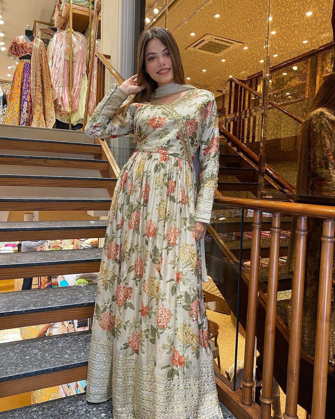 Designer Partywear Flower Printed Gown