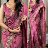 stunning cut work visca slub silk saree.