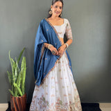 White Chinon Festive Lehenga