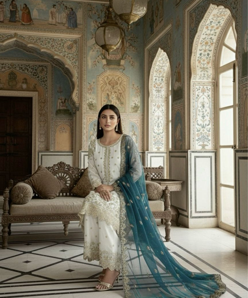 Classical Embroidered Top Plazzo