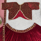 Maroon Bridal Velvet Lehenga Choli