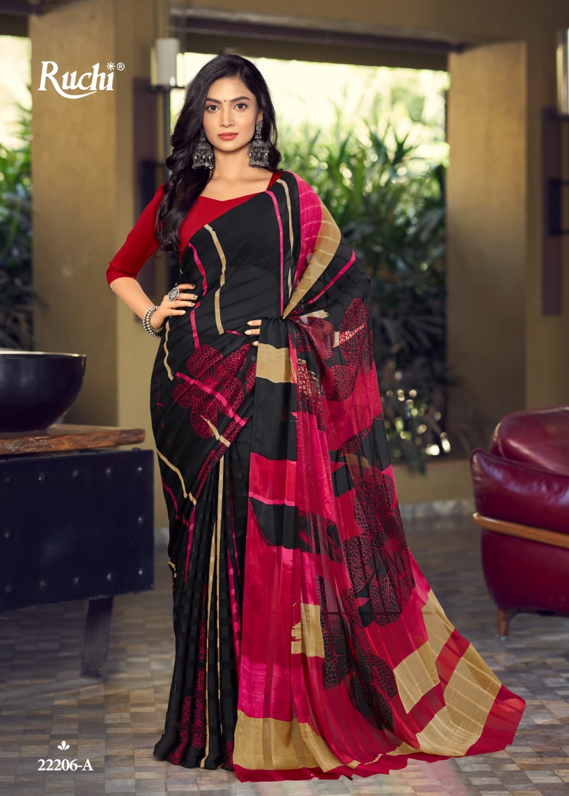 Special Black Flower Print Saree