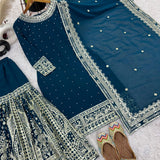 Blueish Embroidered Top Gharara