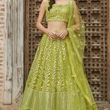 Heavy bridal organza silk lahenga