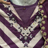 Striped Chanderi Beads Work Suit