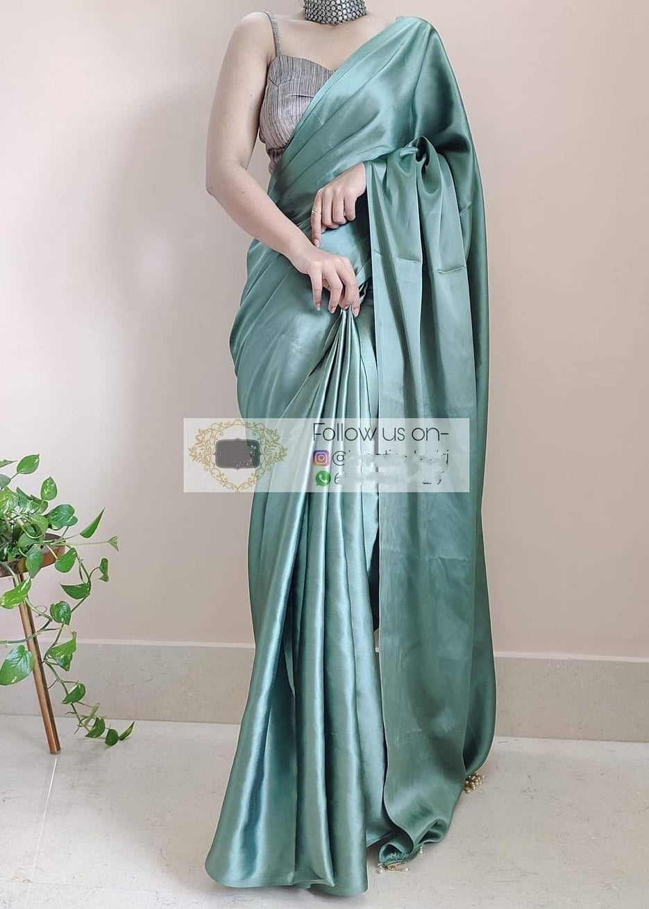 Beautifull Satin Saree With Lace Border