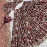 Premium Chinon Silk Flower Print Lehenga