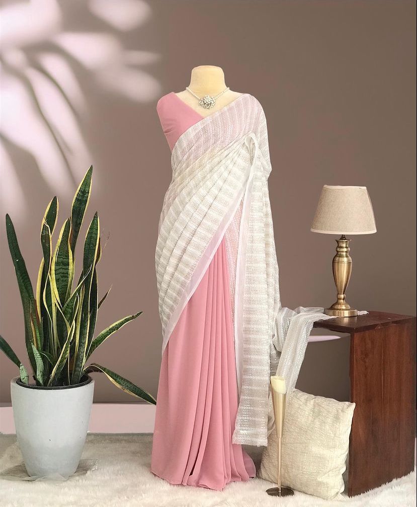 Fancy Look Half Half Grorgette Saree