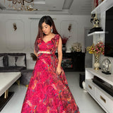 Presenting Red Flower Printed Lehenga