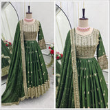 Olive Green Partywear Anarkali Suit