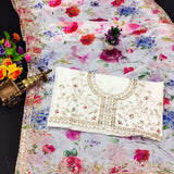 White Flower Printed Georgette Saree