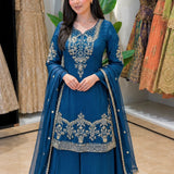 Attractive Embroidered Silk Top Plazzo