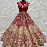 Neatly crafted Thread embroidery with Dori work bridal Lehengacholi