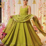 Olive Designer Partywear Anarkali Gown