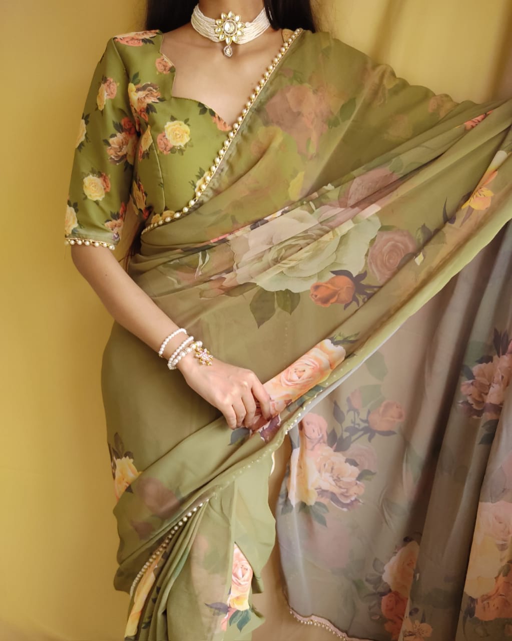 Classy Georgette Flower Print Saree