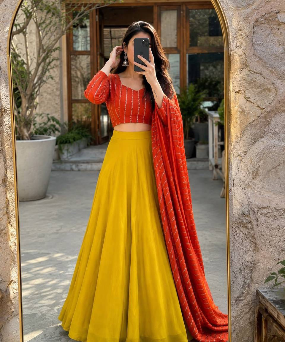 Saundarya Orange Rangoli Silk Lehenga