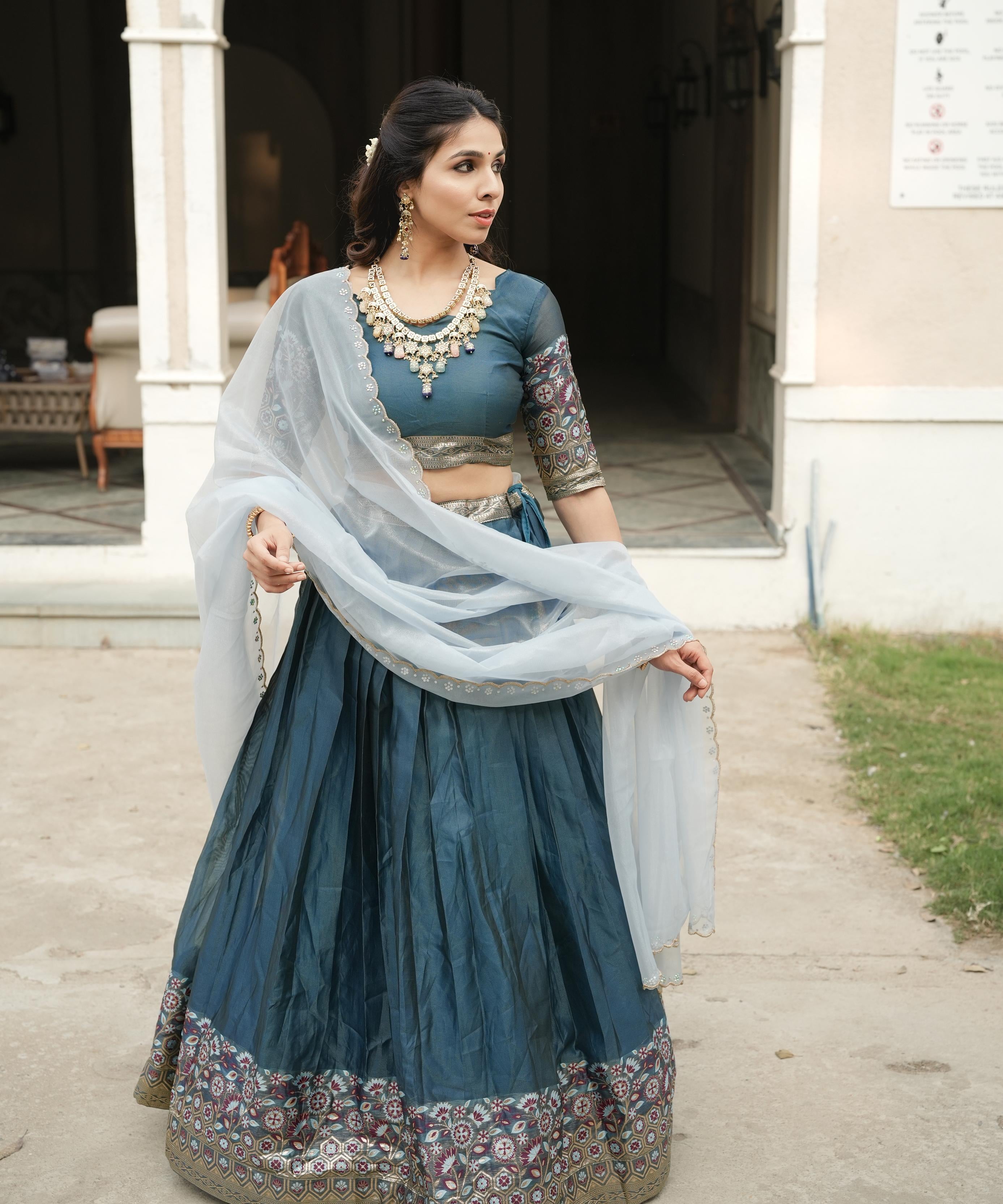 Traditional Shimmer Silk Weaving Lehenga