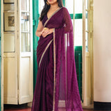 Wine Organza Wedding Saree