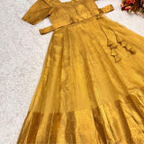 Golden Pure Banarasi Anarkali Gown