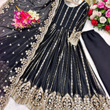 Black Pure Georgette Anarkali Suit