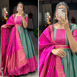 traditional function with this pleasing silk gown