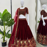 Maroon Bridal Velvet Lehenga Choli