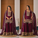 Designer Wine Fandy Silk Suit