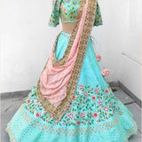 Sky Blue Embroidered Attractive  Lehenga