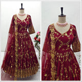 Maroon Faux Georgette Anarkali Gown