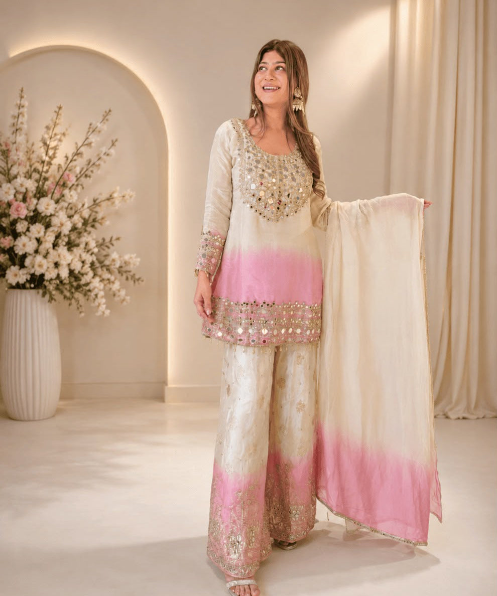 Royal Mirror Embroidered Top Plazzo