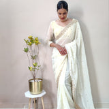 White Premiun  Georgette Saree