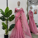 Pink Beautiful Designer Organza Saree